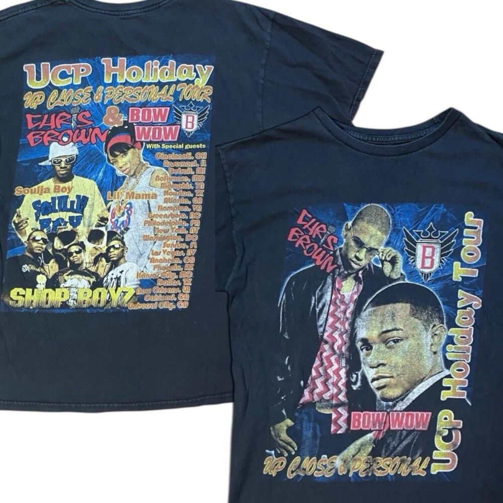 Y2K Rap Hip Hop Graphic Tee Mens Small Black Chris Brown Bow Wow Concert 2007